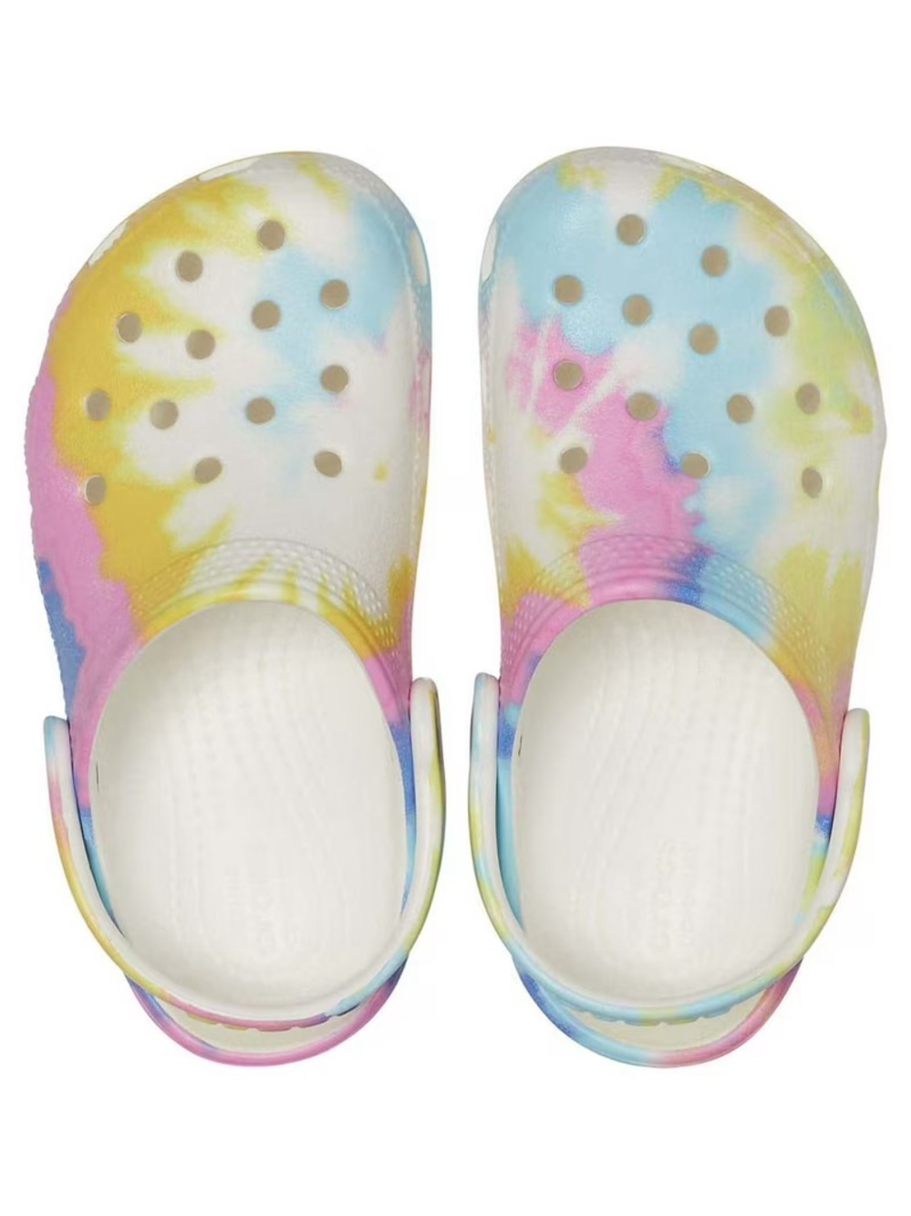 CROCS Kids Tie-Dye Clog in Pastel Yellow Blue Pink